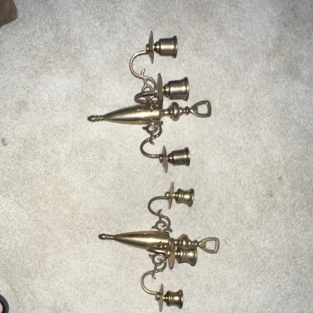 Brass Wall-Mounted Candlestick Set of 2, holds 3 candles each